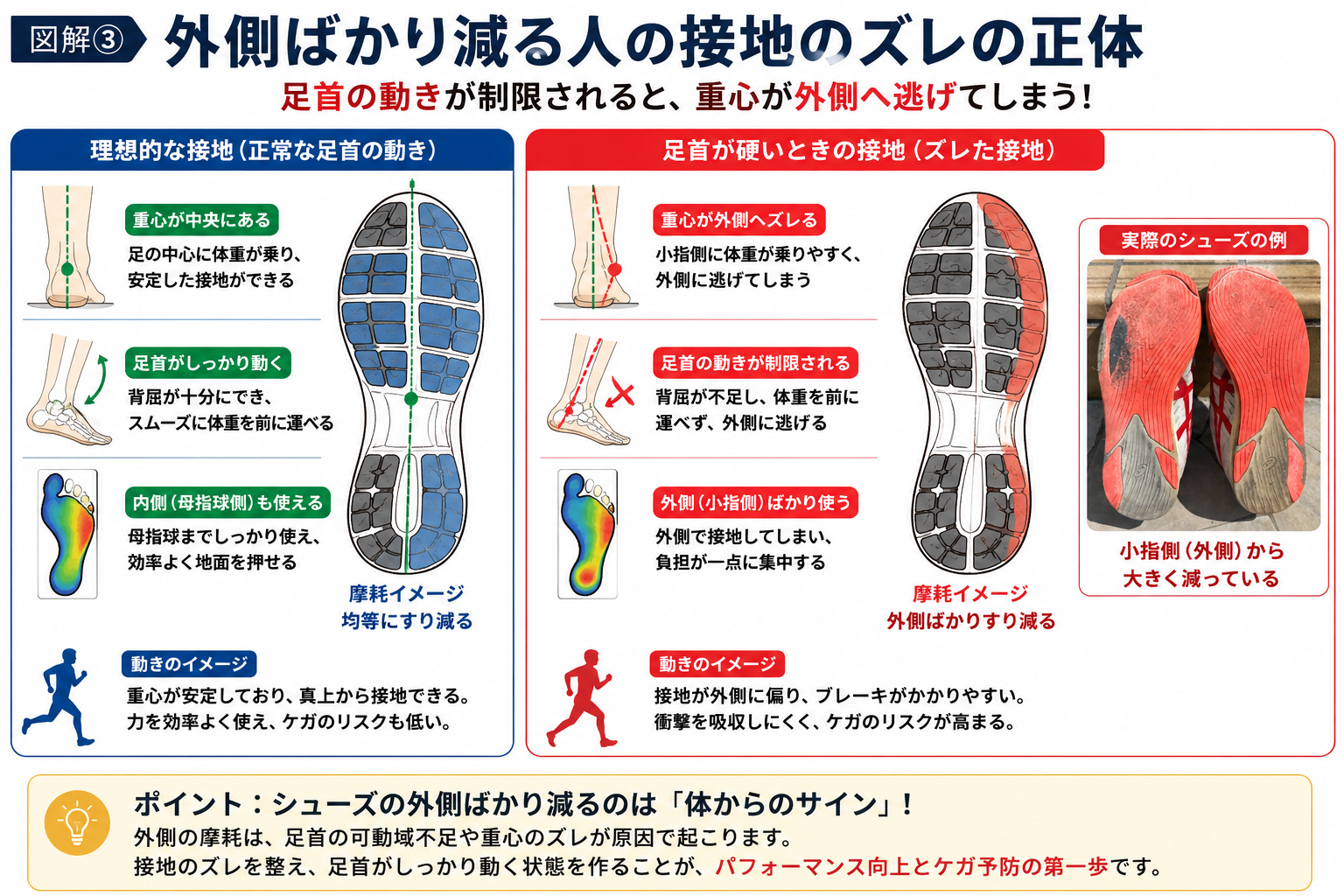 外側ばかり減るランニングシューズと接地のズレ