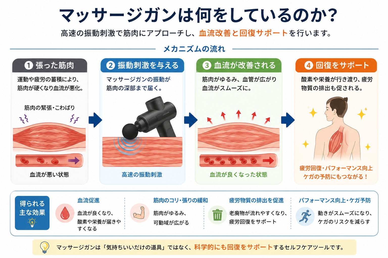 マッサージガンが血流改善と回復をサポートする仕組み